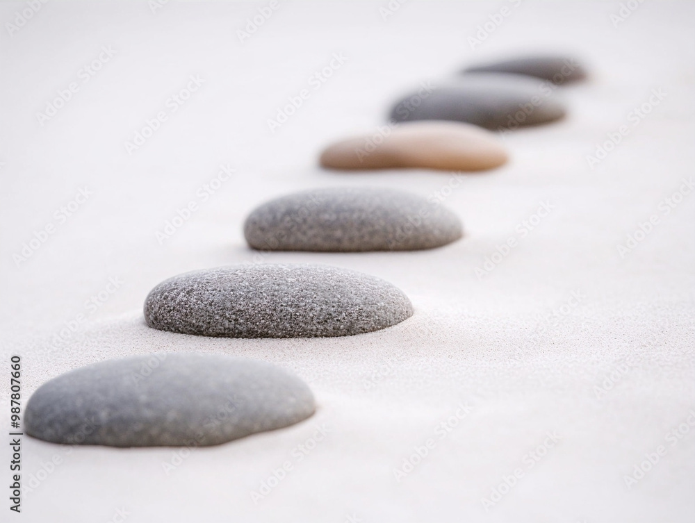 Pebble Arrangement on White Sand Pebble Arrangement on White Sand