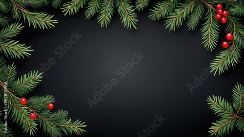 Wallpaper Mural A festive border of evergreen branches and red berries on a dark background. Torontodigital.ca