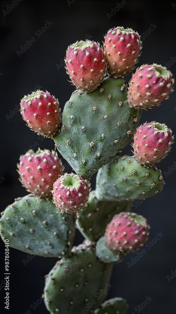 Close Up of a Prickly Pear Cactus with Red Fruits Close Up of a Prickly Pear Cactus with Red Fruits