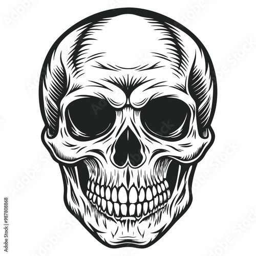 Black and white human skull vector illustration