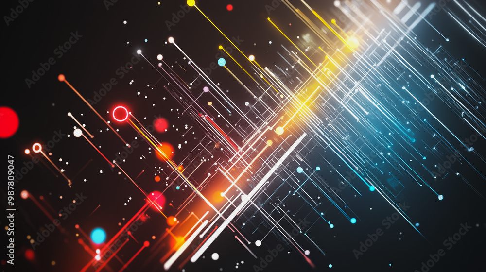 Obraz premium Abstract black background with Colorful circle lines. Digital future technology . Abstract business connection of lines from nodes innovation of communication in the network.
