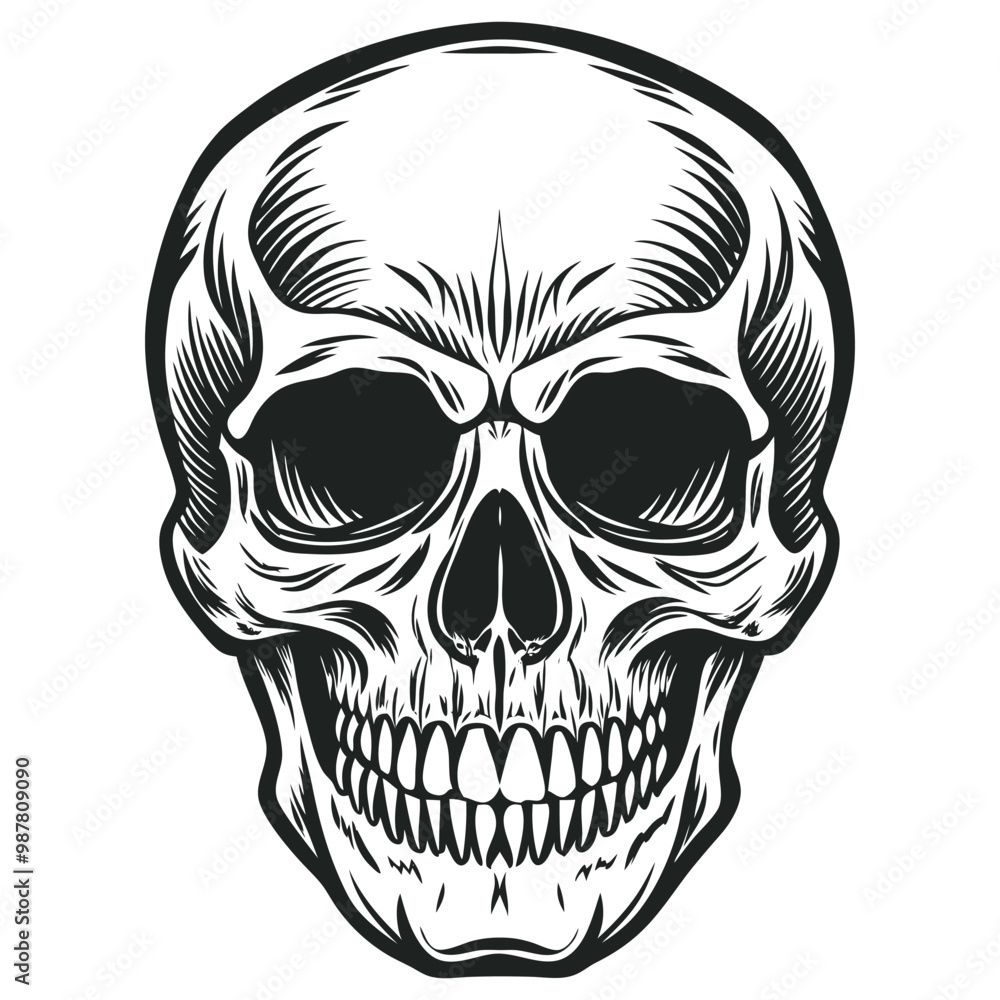 Obraz premium Black and white human skull vector illustration