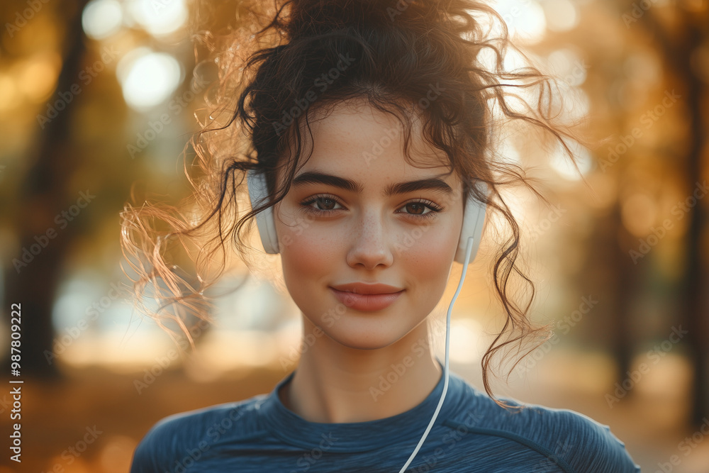 An attractive woman enjoying her music during a sunny afternoon in a tranquil park An attractive woman enjoying her music during a sunny afternoon in a tranquil park