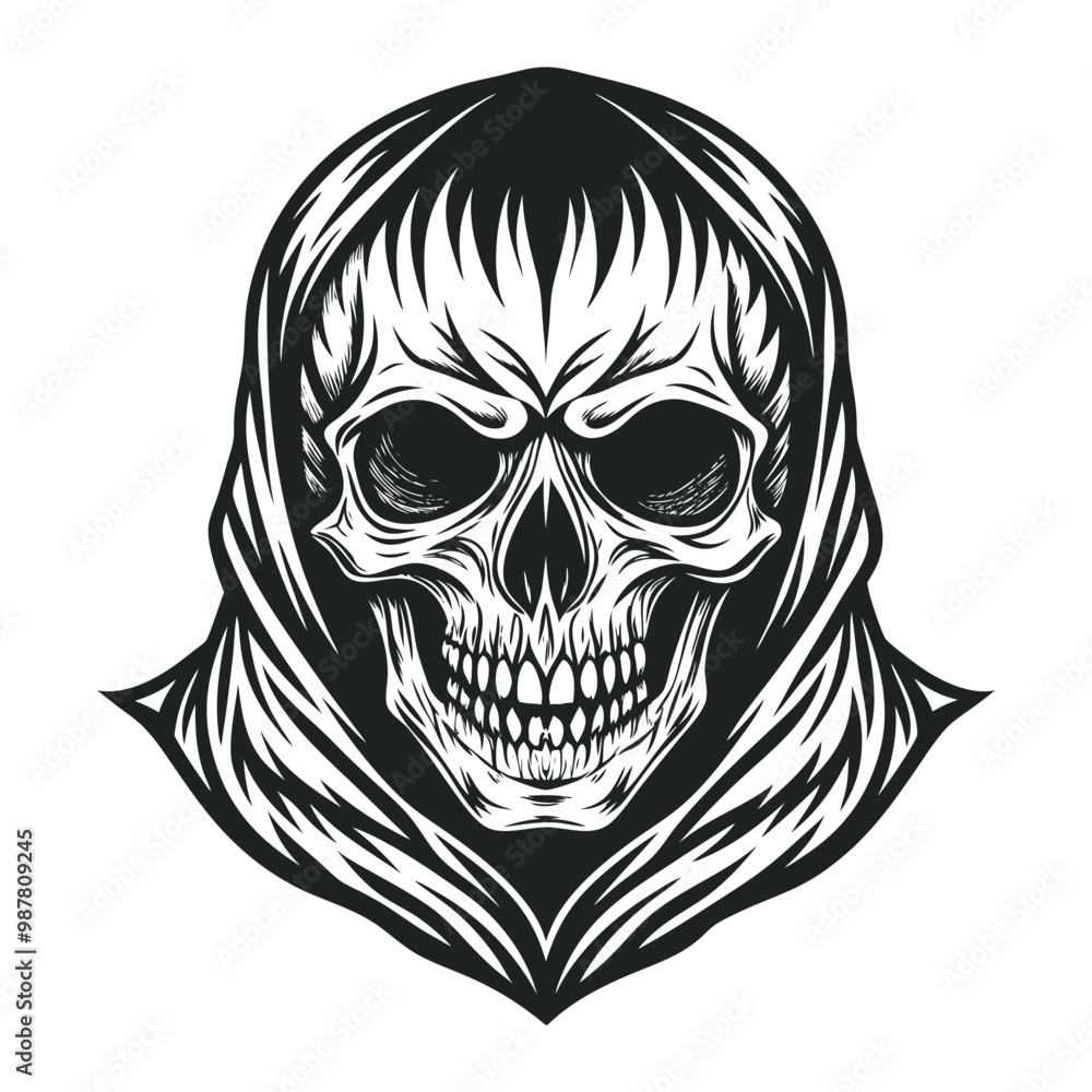 Fototapeta premium Black and white human skull vector illustration