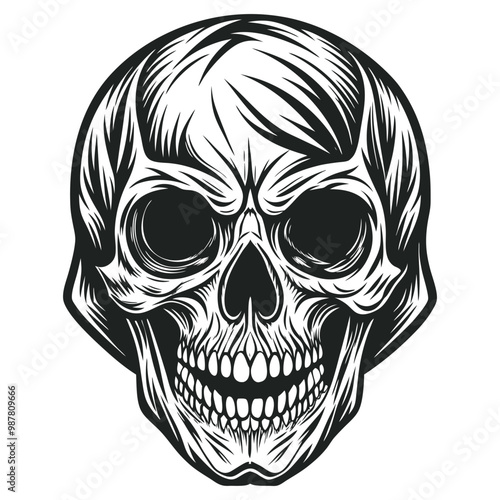 Black and white human skull vector illustration