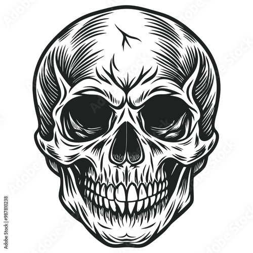 Black and white human skull vector illustration