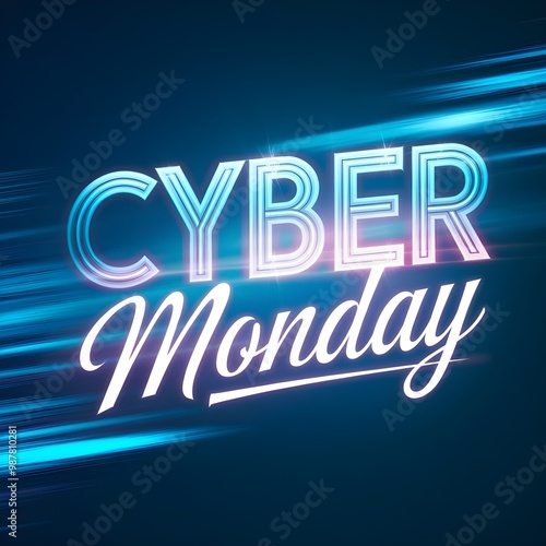 Futuristic Cyber Monday Digital Artwork Bold Typography, Electric Blue Gradient, and Glowing High-Tech Aesthetic for a Dynamic Promotional Event 