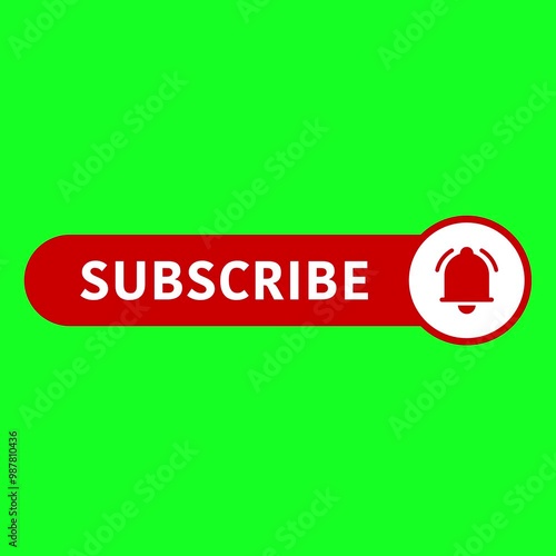 Subscribe Button With Bell Icon Click Animation on green screen background