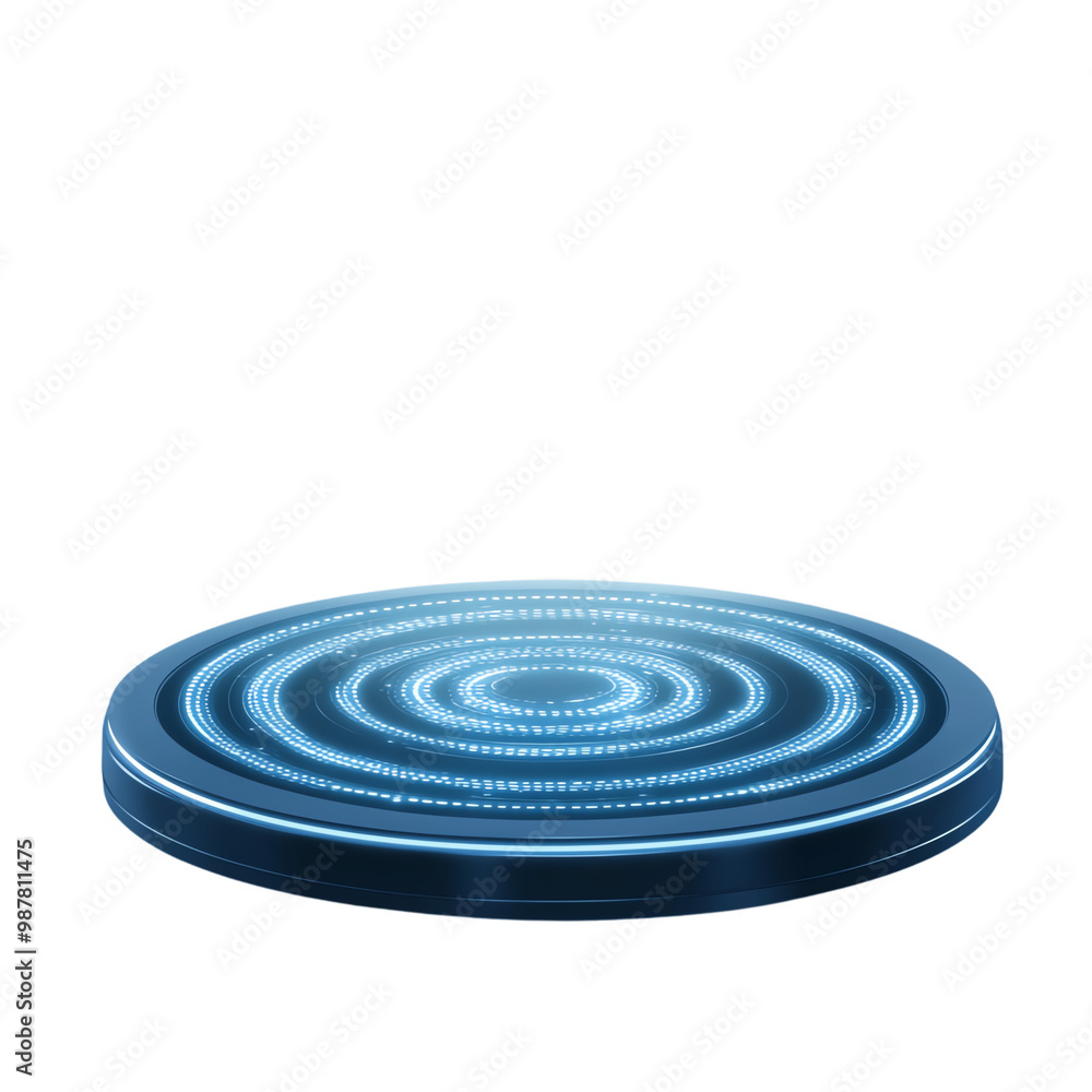 Circular blue platform with glowing concentric rings, isolated on white background. transparent background Circular blue platform with glowing concentric rings, isolated on white background. transparent background