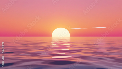 Golden Sunset Over Calm Ocean Horizon