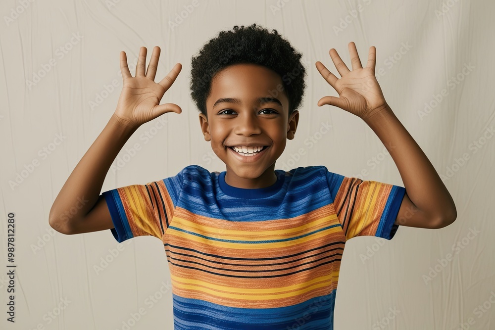 Happy Multiracial Boy with Bright Smile on Light Background Happy Multiracial Boy with Bright Smile on Light Background