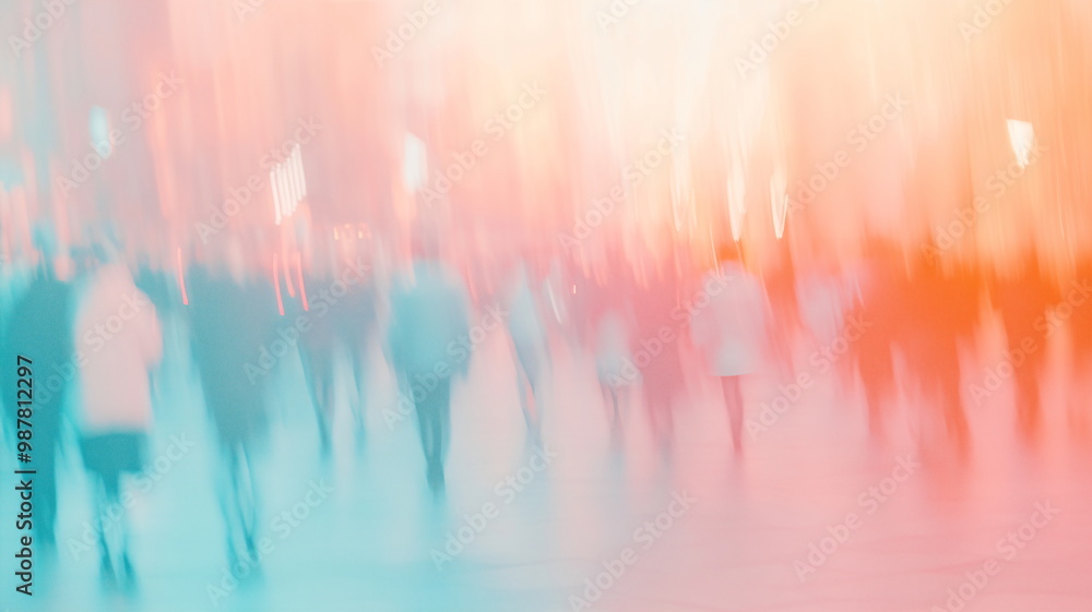 Blurred image of a bustling city square at dusk with soft orange and blue tones Blurred image of a bustling city square at dusk with soft orange and blue tones