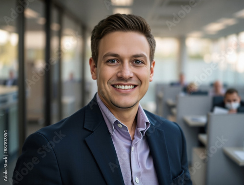 affinity and happiness, senior assistant organization, formal business attire polo shirt and blazer, effective and interesting, cubicles, smart person portrait