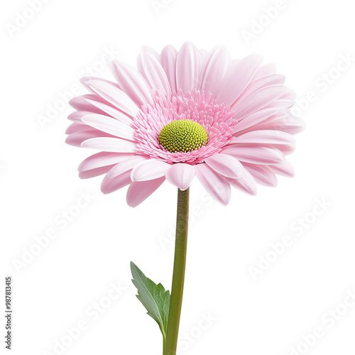 Pink flower with soft petals, stem and leaves, isolated on white background. transparent background