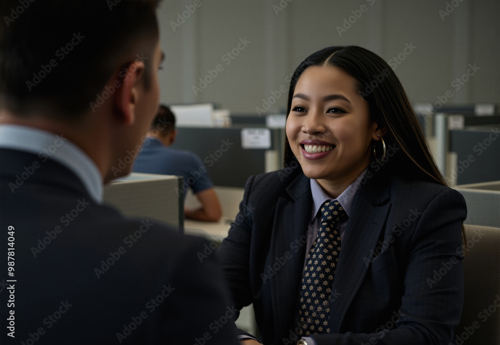 millennial HR representative sits, talking to colleague, knitwear tie and suit, diffused lighting, simple background at early morning, smart person portrait millennial HR representative sits, talking to colleague, knitwear tie and suit, diffused lighting, simple background at early morning, smart person portrait