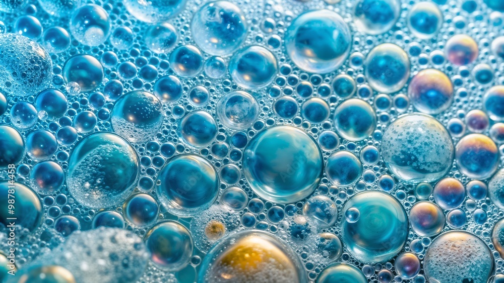 Close-up shot of vibrant soap bubbles creating a textured background with colorful reflections