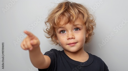 Playful Toddler Pointing with a Smile