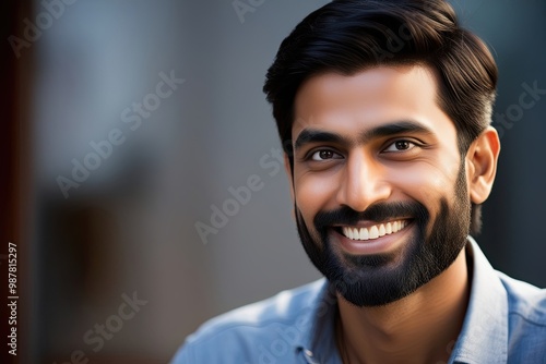 Engaging Portrait of a Striking Indian Man in His 30s with a Beard and Charming Smile