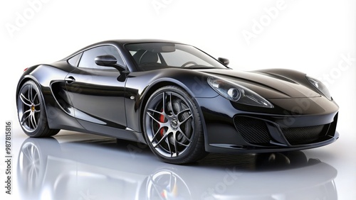 Sleek black metallic sports car on a white background showcasing modern design. Generative AI