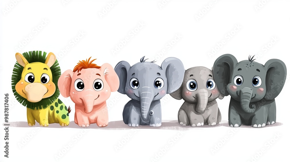 Adorable cartoon zoo animals with big, cute eyes. The illustration is drawn in a doodle style and features an elephant. Adorable cartoon zoo animals with big, cute eyes. The illustration is drawn in a doodle style and features an elephant.