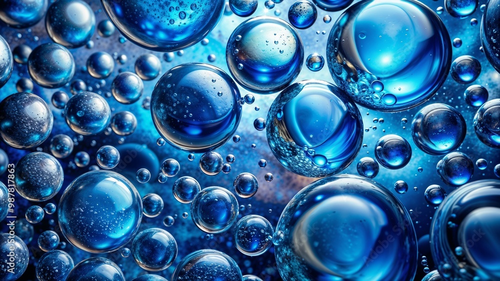 Abstract composition of blue and navy blue bubbles floating on a textured background Abstract composition of blue and navy blue bubbles floating on a textured background