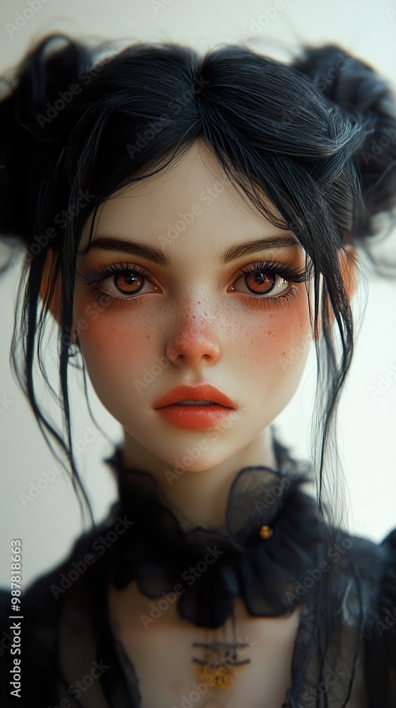 Portrait of a Beautiful Woman with Freckles and Black Hair Portrait of a Beautiful Woman with Freckles and Black Hair