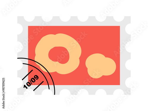 Unique stamp featuring abstract shapes in bold colors, ideal for collectors and mail enthusiasts