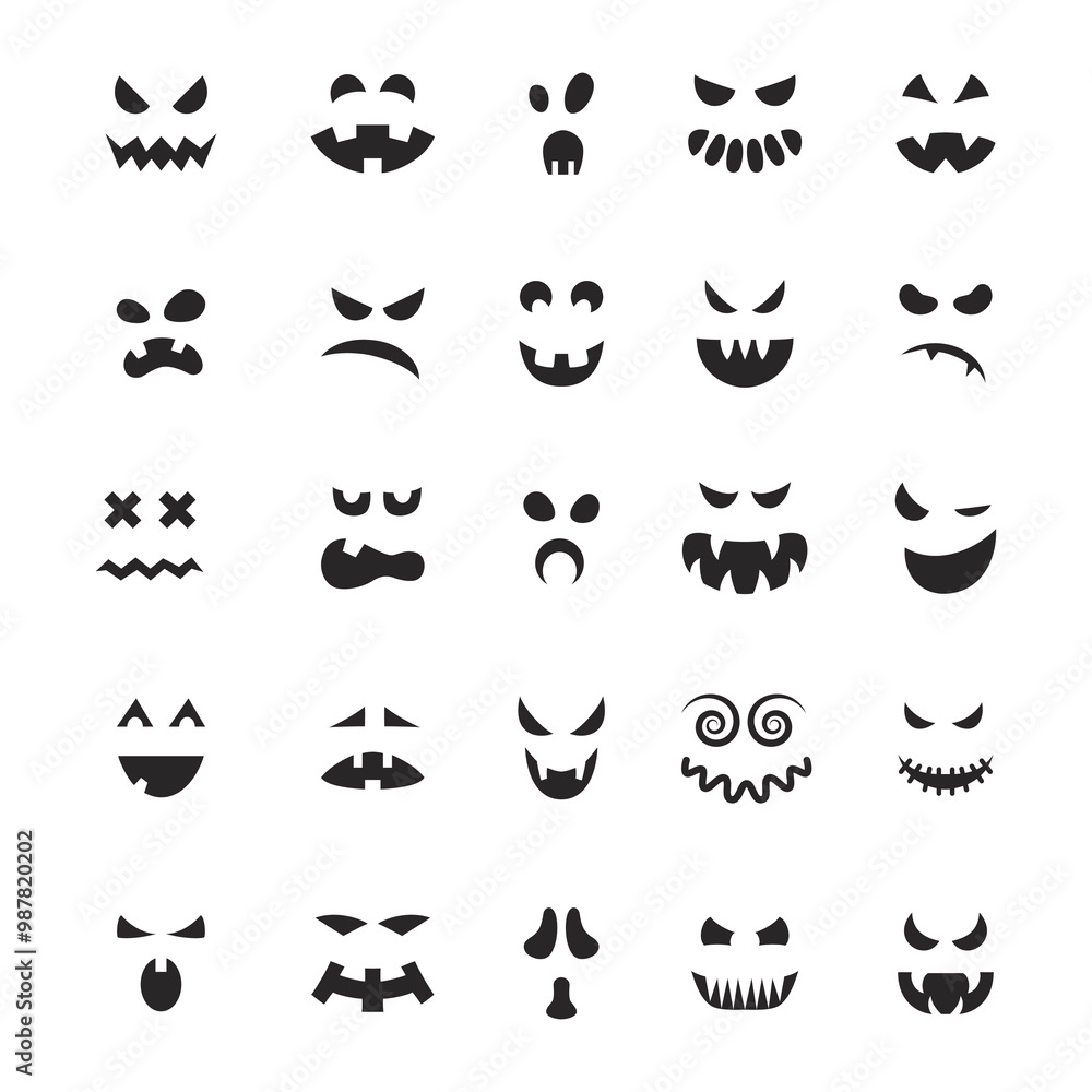 Obraz premium Various Halloween pumpkin faces, with different expressions and eye shapes