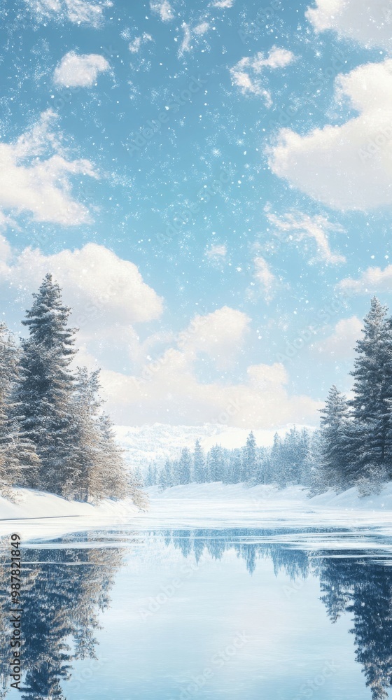 Fototapeta premium Frozen Lake Serenity: A Beautiful Winter Scene for Your Promotions