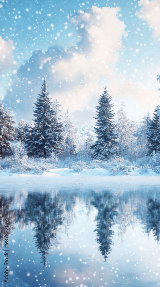 Tranquil Winter Wonderland: Serene Landscape Banner with Copy Space Tranquil Winter Wonderland: Serene Landscape Banner with Copy Space
