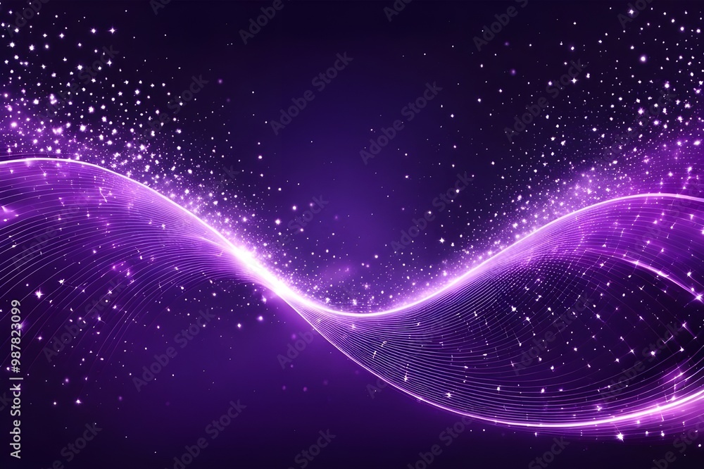 The background is light with bright dots and stars, on it are waves of digital purple particles. Creating abstract designs on wallpaper. The background is light with bright dots and stars, on it are waves of digital purple particles. Creating abstract designs on wallpaper.
