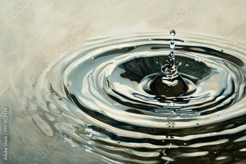 Water drop splashing into larger body of water creating ripples photo