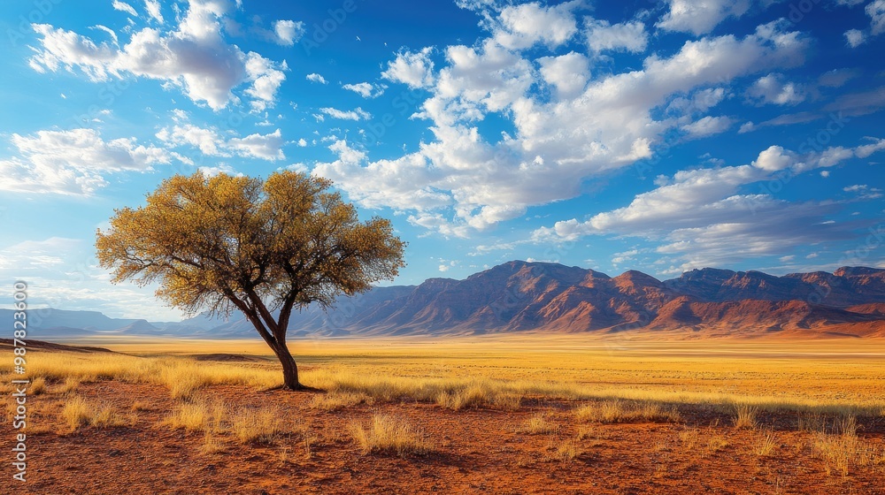Fototapeta premium Lone tree standing strong in the namib desert, namibia