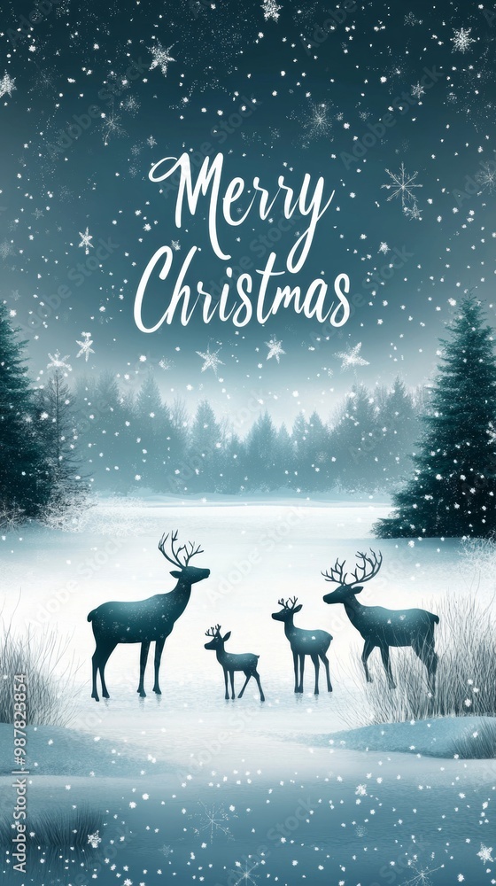 Peaceful Holiday Scene: Merry Christmas Text in Beautiful Sky Peaceful Holiday Scene: Merry Christmas Text in Beautiful Sky