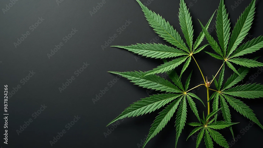 Hemp leaves on a background, widescreen 16:9, 300 dpi, with free space for text Hemp leaves on a background, widescreen 16:9, 300 dpi, with free space for text