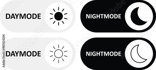 Day and night toggle switch icons set. Collection of on off. Sun and Moon icons for dark light mood. Dark mode and light mode switch button for website and mobile app. day night modes switch isolated.