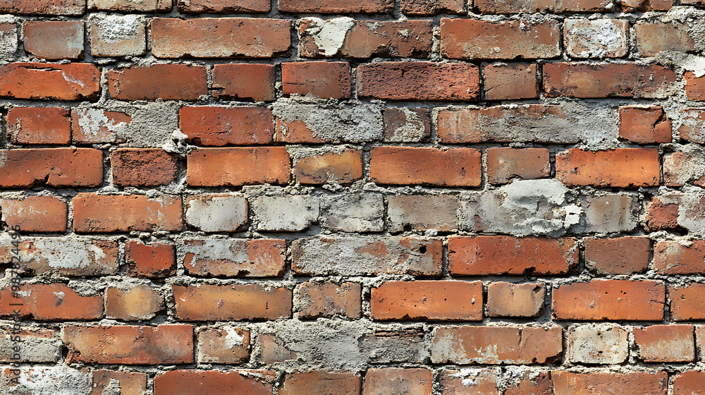 Obraz premium Red brick wall with chipped mortar.