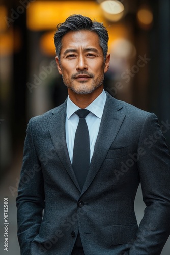 Confident mature businessman wearing suit standing outdoors