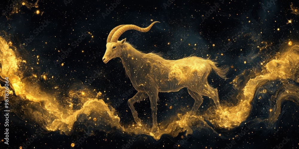 GOAT greatest of all time concept. Golden goat silhouette surrounded by swirling galaxies, representing cosmic greatness, boundless achievement in space exploration. GOAT greatest of all time concept. Golden goat silhouette surrounded by swirling galaxies, representing cosmic greatness, boundless achievement in space exploration.