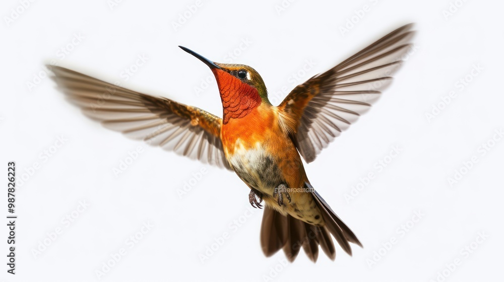 Fototapeta premium Hummingbird in Flight Against White Background