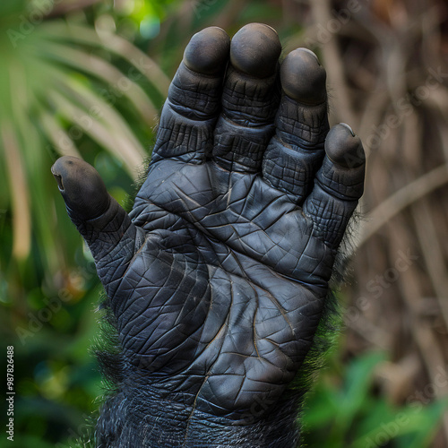 view of the palm side of a fully open gorilla hand