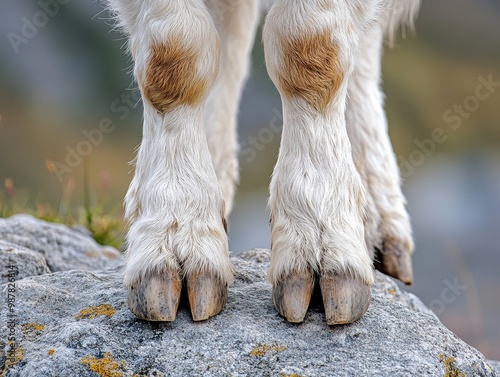 GOAT greatest of all time concept. Closeup of a goat s hooves gripping a rugged rock, symbolizing firm determination, grit and resilience in achievement