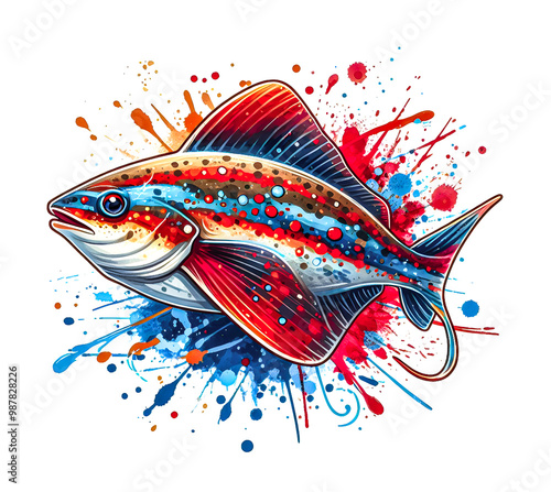 A Skate fishl vector painting art illustration on a white background.
 photo