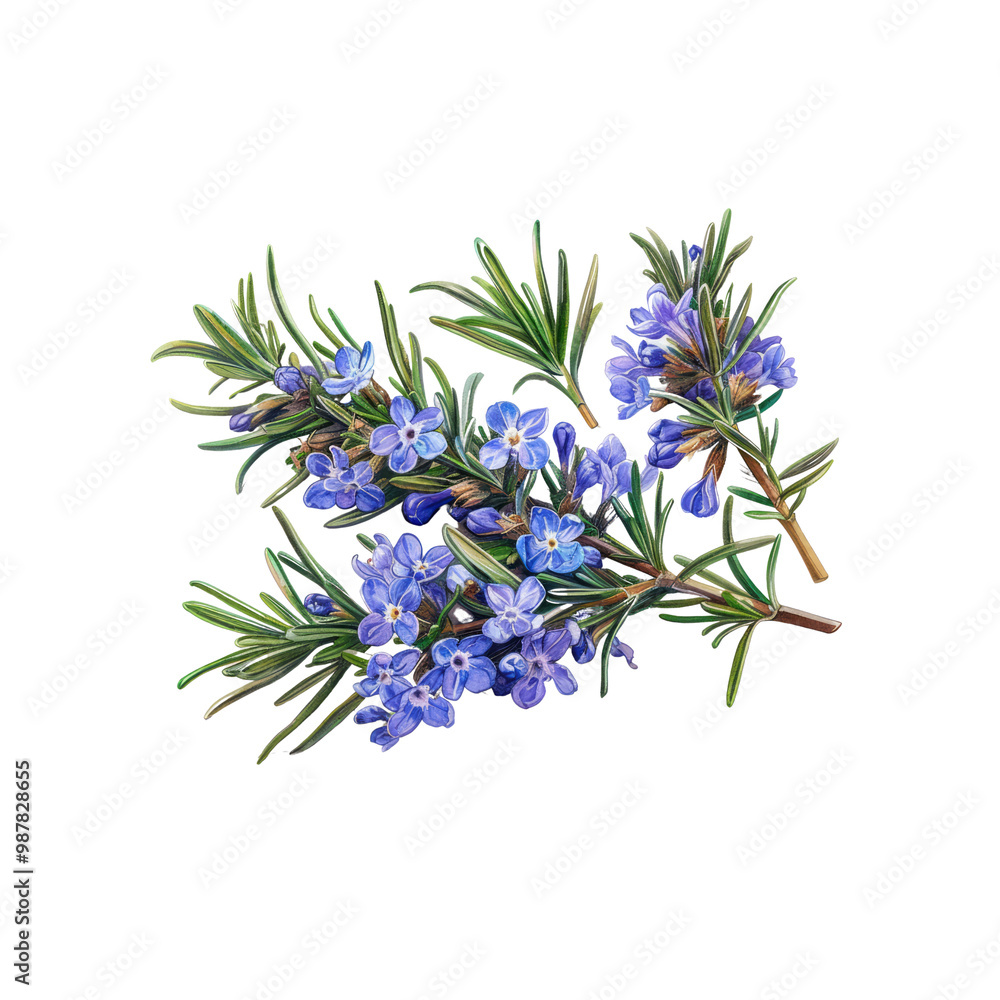 Fototapeta premium A beautiful bunch of flowers isolated on a white background showcasing vibrant purple blooms and green leaves