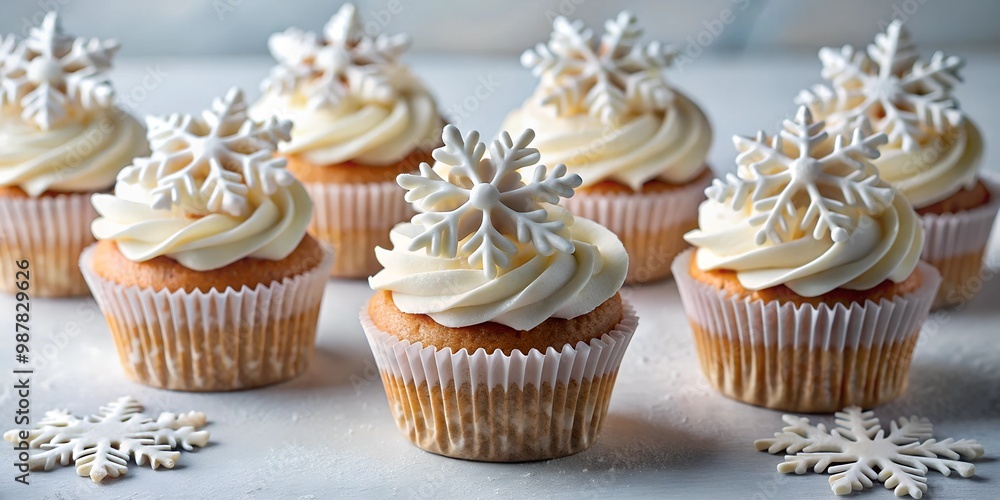 Christmas cupcakes on a table with decorations and garlands, on a wooden table with New Year's decorations, menu recipe Christmas cupcakes on a table with decorations and garlands, on a wooden table with New Year's decorations, menu recipe