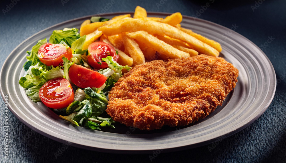 Schnitzel mit Pommes und Salat