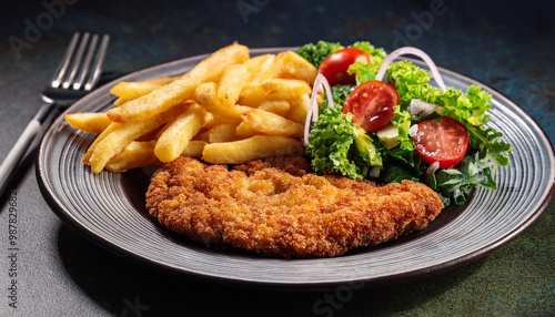 Obraz na płótnie Schnitzel mit Pommes und Salat w salonie