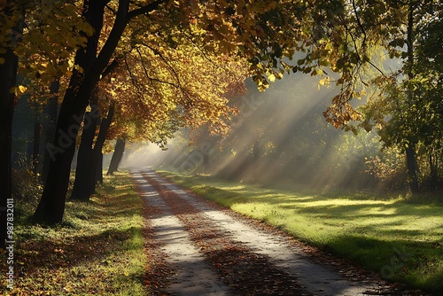 Wallpaper Mural Sunrays through trees on a winding path in autumn forest Torontodigital.ca