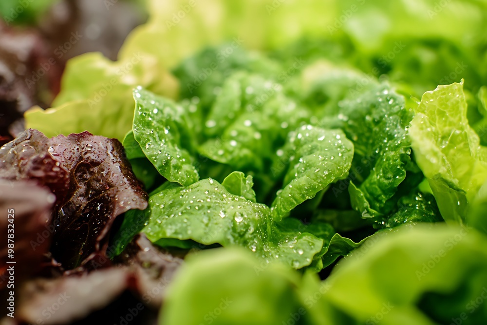 Fresh green lettuce leaves growing in vegetable garden Fresh green lettuce leaves growing in vegetable garden
