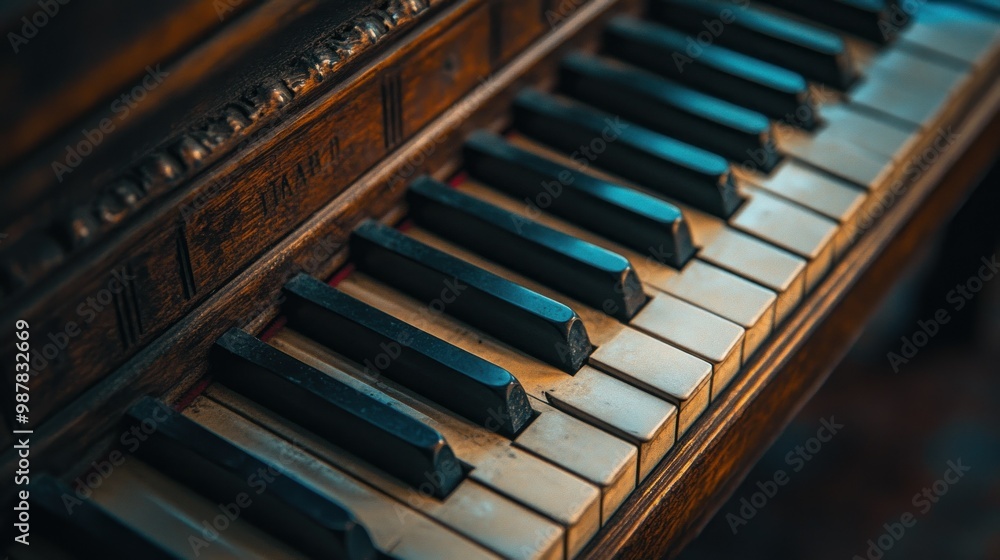 Close-up of Worn Piano Keys and Wood Close-up of Worn Piano Keys and Wood